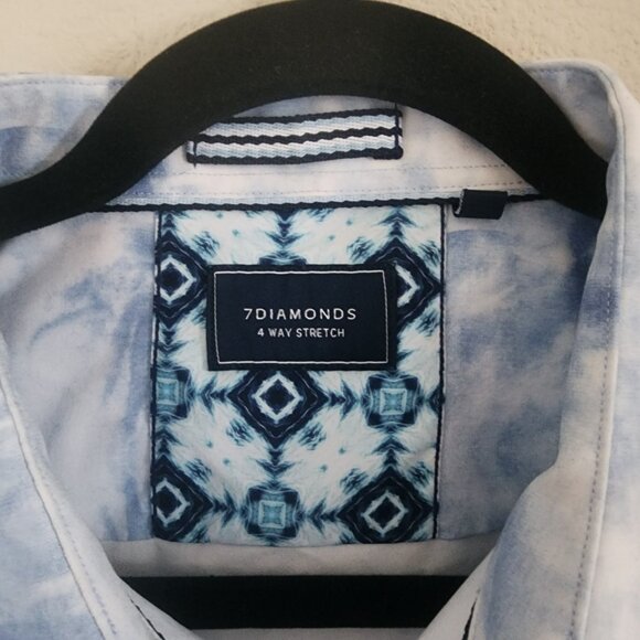 7 Diamonds Mens Salt Water Button Up Shirt Short Sleeve Woven Blue White Size M - Picture 6 of 10